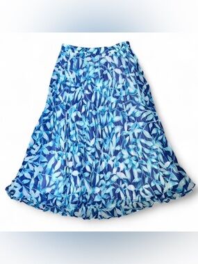 Chaps Blue Leaf-Print Pleated Maxi Skirt